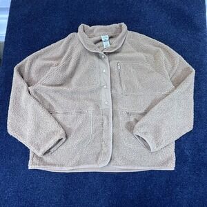 PINK Victoria's Secret Jacket Womens XL Beige Sherpa Fleece Full Snap Cozy NWT